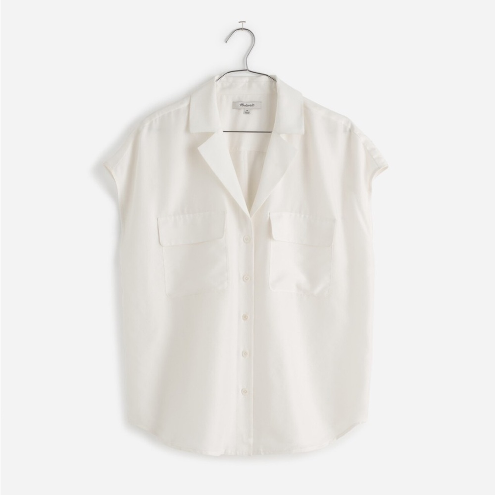 NWT Madewell 100% Silk Drapey Patch-Pocket Sleeveless Shirt in Lighthouse